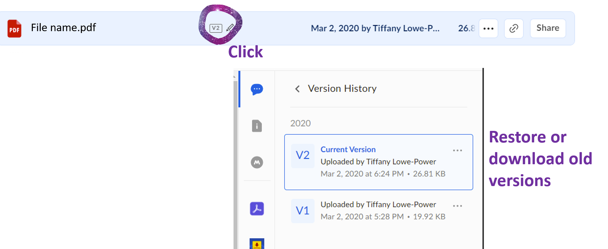 example of restoring old versions